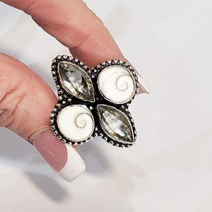 Topaz ring, 925 silver shiva eye white topaz gemstone vintage ring